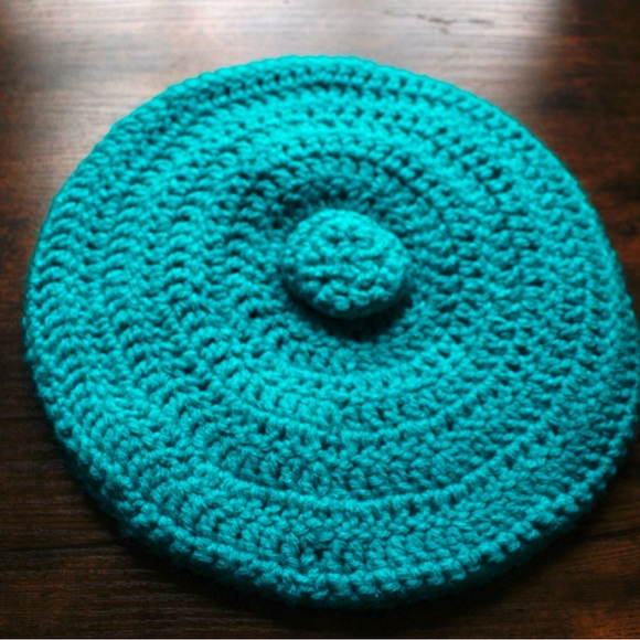 Handmade Accessories - Handmade Teal Turquoise Hand Knit Crochet Beret Hat OS